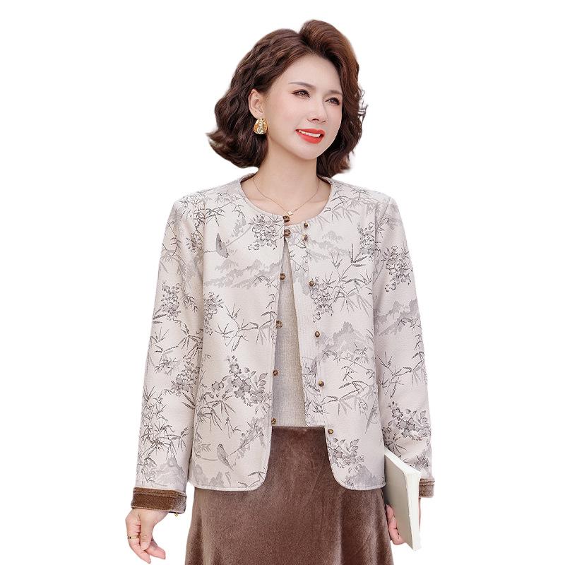 Elegant Mother's Spring Jacket: 2026 New Middle-aged Round Neck Cardigan for Mother's Day