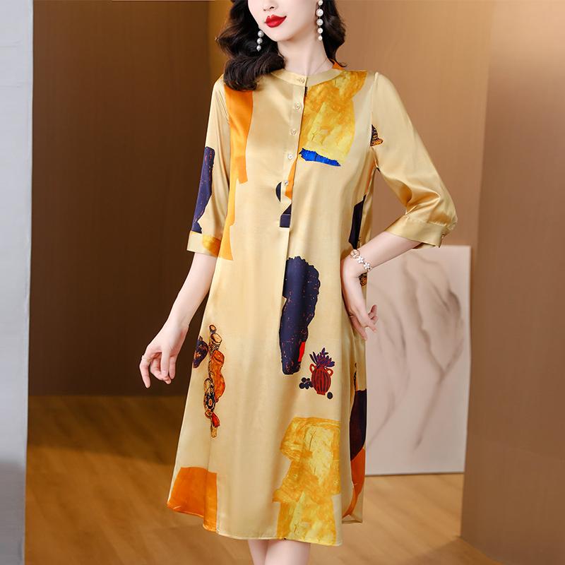 Vestido Floral Elegante y Cómodo con Cuello Redondo Tallas Grandes