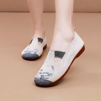 Cloth Shoes Non-slip Soft-soled Middle-aged Shoes Casual Versatile Comfortable Lightweight Embroidered Breathable Single Shoes