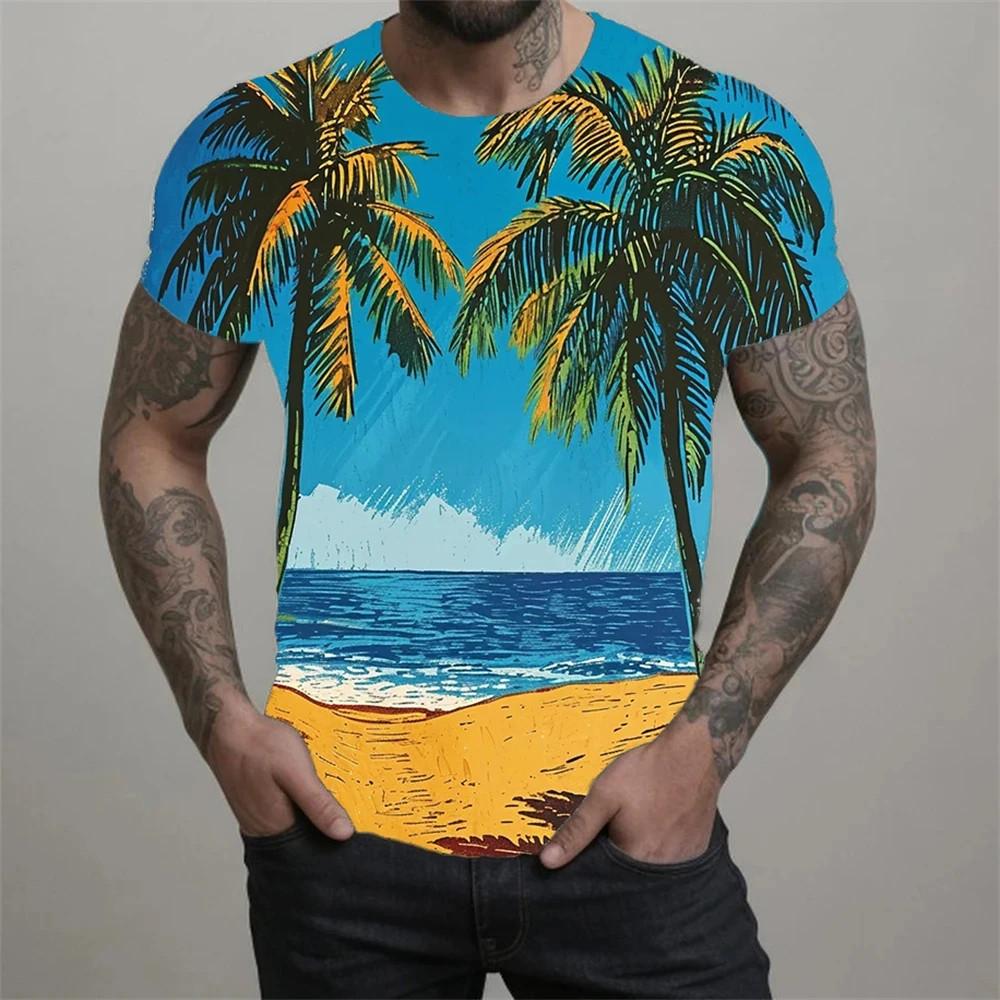Summer Beach men's T-shirt 3D coconut tree print men's and women's Hawaiian T-shirt oversized T-shirt short sleeved top travel suit