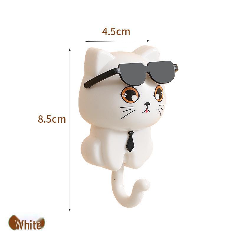 Cartoon Black Cat Adhesive Hook: Hole-Free, Strong Clothes & Key Hanger with Rotating Eyes