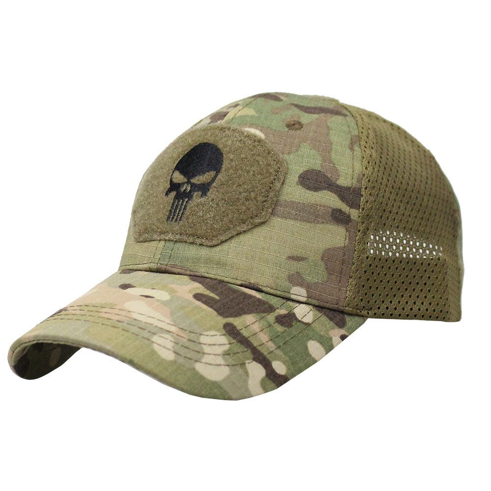 Outdoor Skull Camo Baseball Hat Tactical Army Fans Duck Tongue Hat Velcro Grid Embroidered Hat Sun Protection Hat