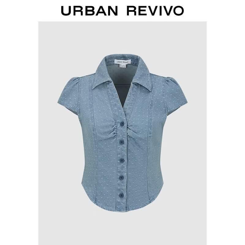 Women s Casual Polka Dot Denim Shirt S
