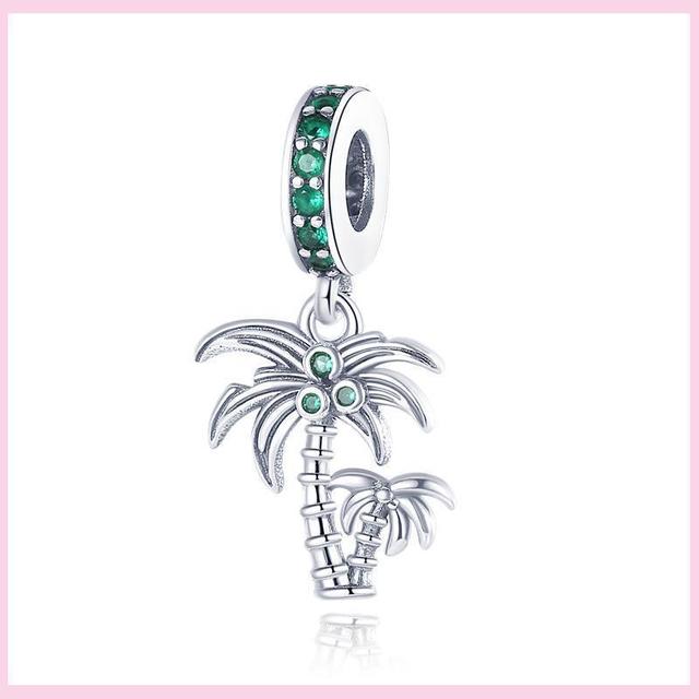 925 Silver Green Color Charms Temperament Cactus Avocado Charm Four Leaf Bead For Bracelet Jewelry Making