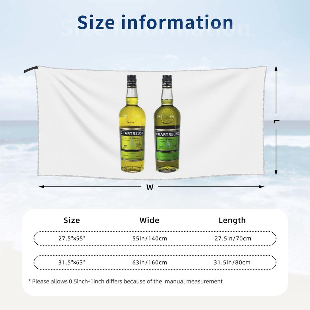Green Chartreuse Bottle Oil Painting Drink Beach Towel Soft Microfiber Quick Dry Absorbent Quick Towels For Swimming