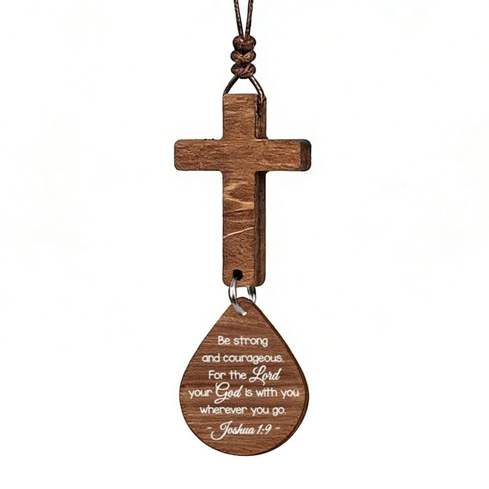 With Pendant Car Rearview Mirror Hanging Lightweight Keychain Ornament Bible Verse Charm Wood Cross Pendant