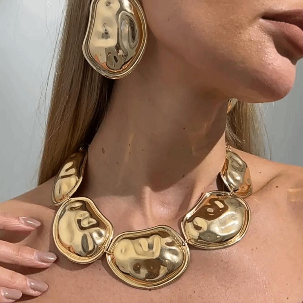 Geometric Gold Silver Color Jewelry Set Bohemian Style Irregular Oval Chokers Necklaces  Gift