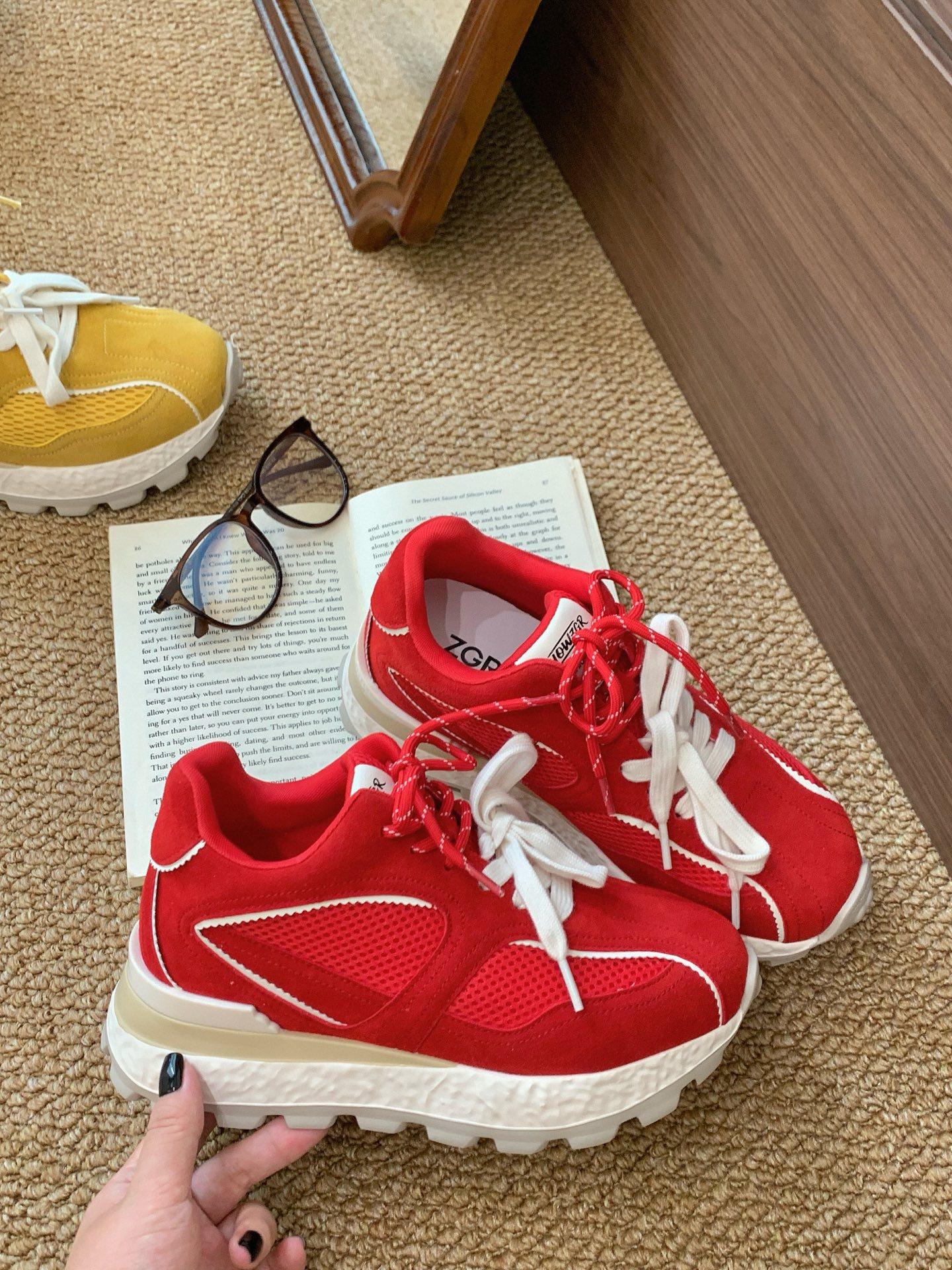 

8Cm inner height increase German training shoes women s spring and autumn new leather breathable versatile thick-soled small sports and leisure w 35