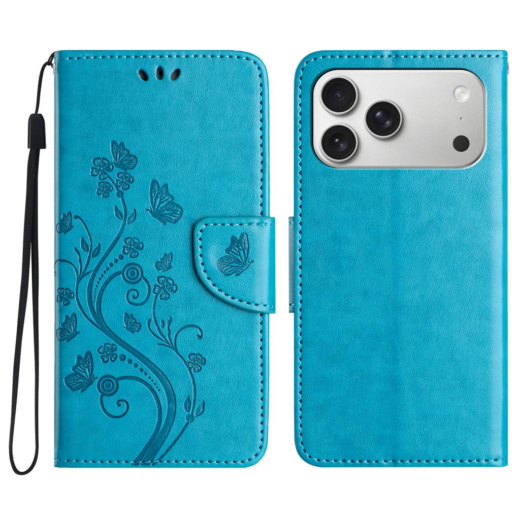 For iPhone 17 Pro Case Imprinted Mini Butterfly Leather Wallet Phone Cover
