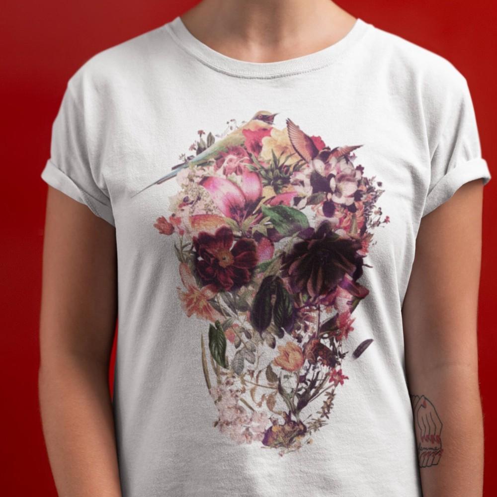 26 Flower Skull Print Womens T shirt, Sugar Skull Art Tshirt Gift For Her, Flor Unisex T-Shirt L