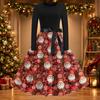 Women's Casual Fashion Christmas Print Round Neck Vintage Dress for Holiday Parties