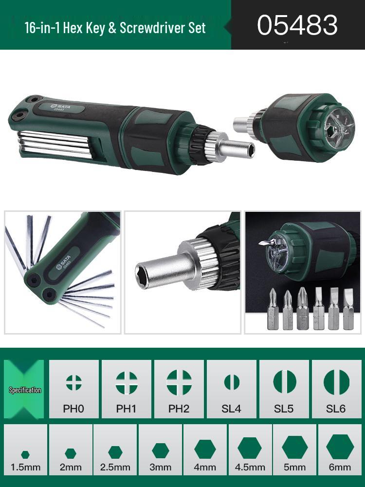 SATA Folding Hex Wrench & Screwdriver Set (3/4/5/6/8mm) Multifunctional Tool