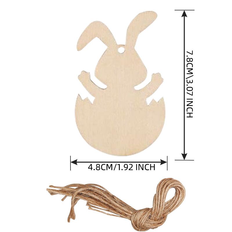 10pcs Wooden Rabbit Pendants Easter Egg Hanging Ornament For Happy Easter Home Party Decoration Kids DIY Painting Gifts Supply