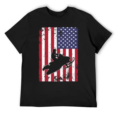 Sneeuwscooter rijder usa us vlag slee vintage T-shirt Korte mouw t-shirt basketbal grafische t-shirts zweet heren workout shirts