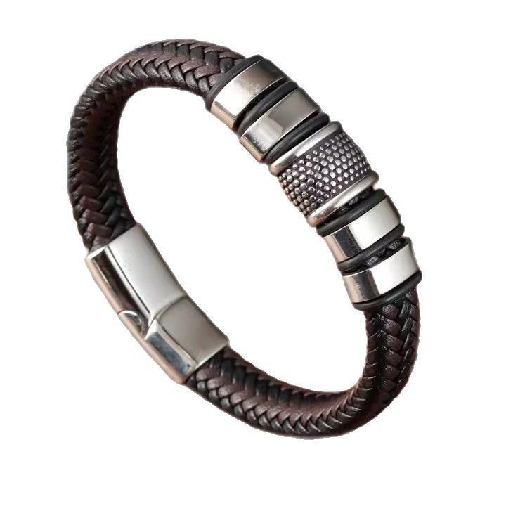 

Европейский и американский мужской кожаный плетеный браслет из титановой стали с магнитной застежкой