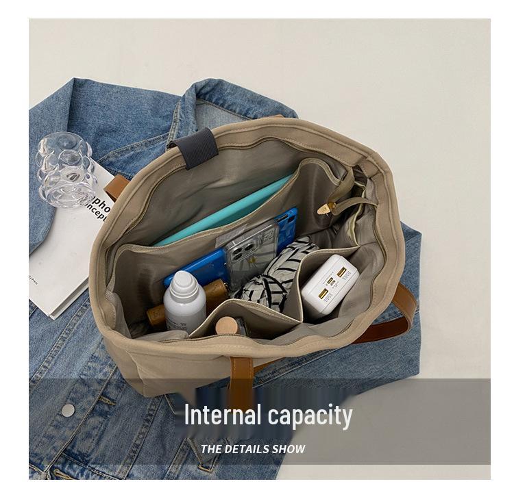 Dámská minimalistická velká taška - Vícekomorová kabelka přes rameno do ruky, Nové letní plátno na dojíždění