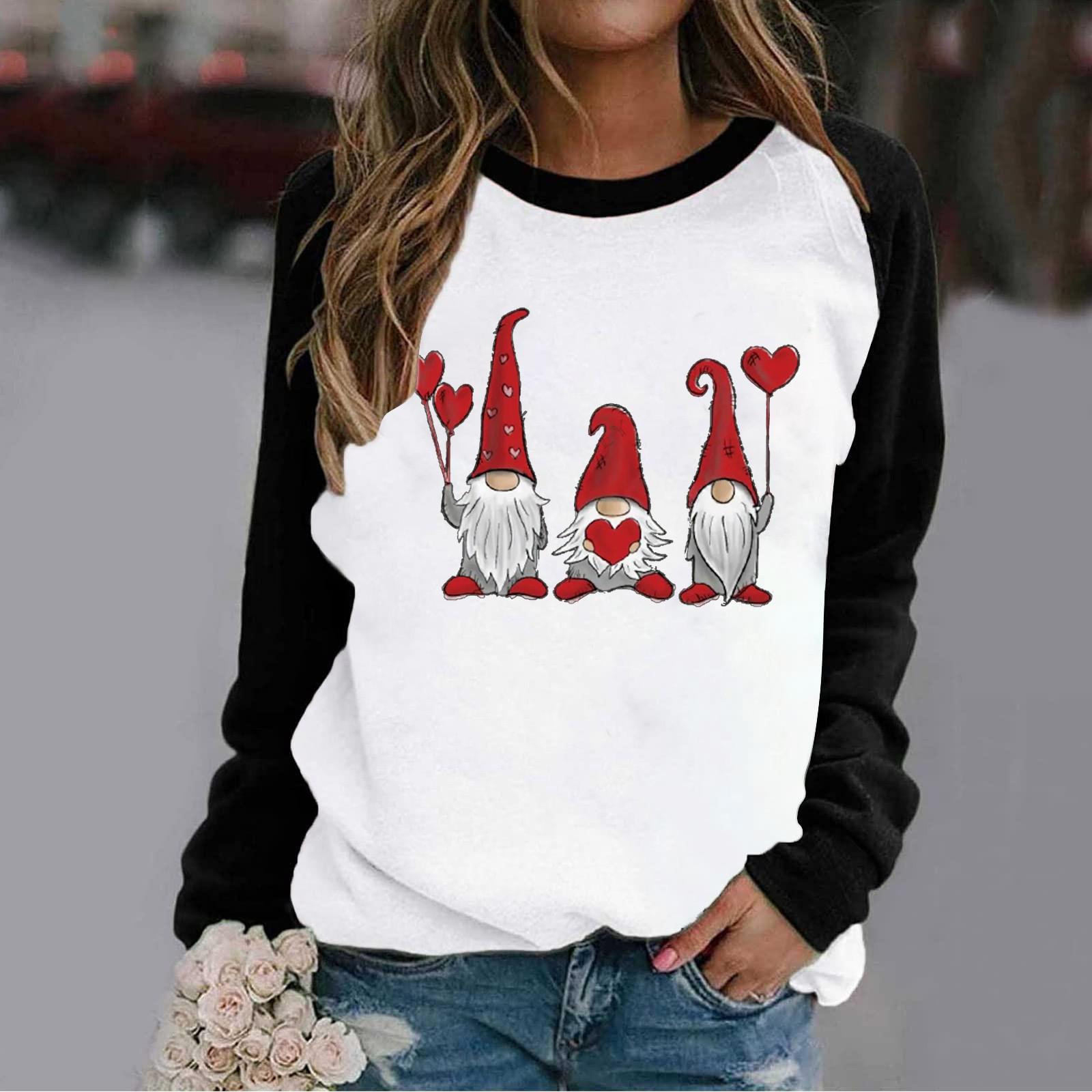 

Women s Fashion Casual Print Round Neck Long Sleeve Sweatshirt Loose Sports Pullover L чёрный