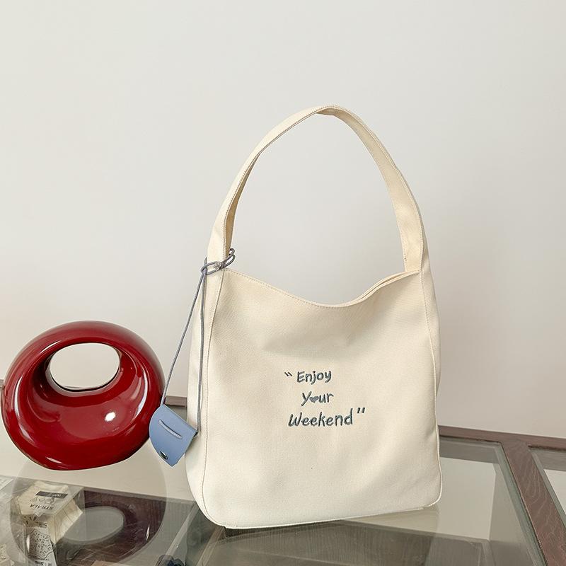 Solid Color Letter Simple Tote Bag 2025 Summer New Shoulder Bag Large Capacity Tote Bag Foreign Shoulder Bag