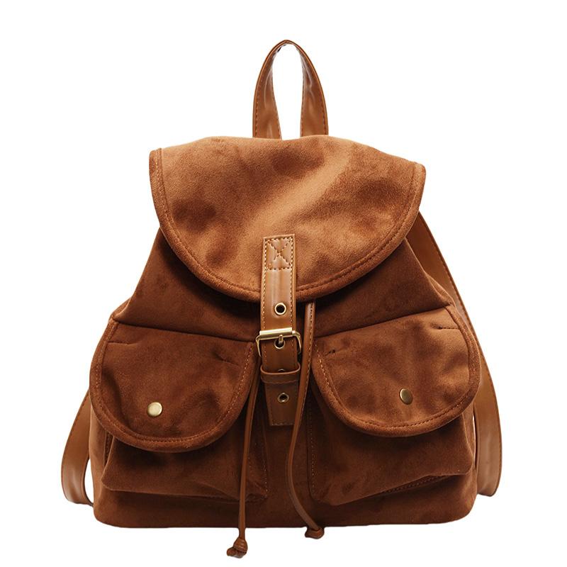 

Женский легкий рюкзак с двумя карманами из флиса под оленью кожу коричневый