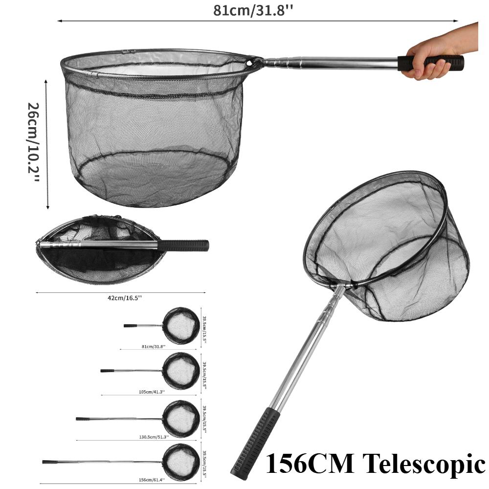 Collapsible Fishing Landing Net with Telescoping Pole Handle Extend To 190cm 100cm 80cm Fishing Net For Saltwater Freshwater
