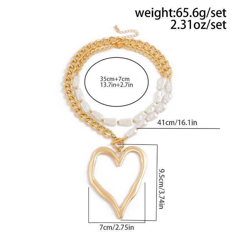 Sweet Cool Girls Big Love Heart Beaded Necklace for Women Exaggerated Multi-layered Baroque Imitation Pearls Necklace Jewelry