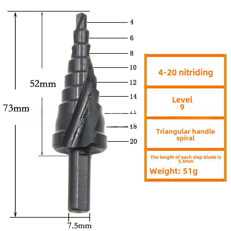 3-Piece Titanium-Coated Spiral Groove Step Drill Set with Triangular Handle