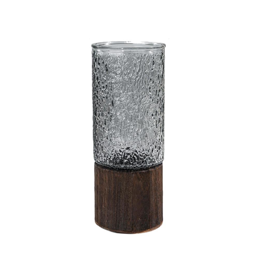 Elegant Transparent Flower Vase Wooden Base Hydroponic Flower Pot Glass Vase Home