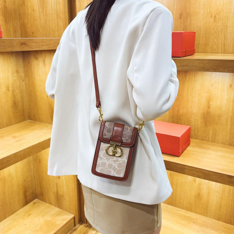 Premium bag women's new retro printing mini mobile phone bag contrasting color vertical shoulder bag oblique span bag