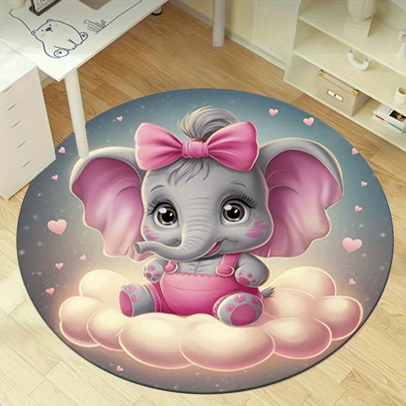 1pc Cute Elephant Cloud Design Home Office Outdoor Round Carpet Gift with Pink Bow and Hearts PatternRA1532 80cm by 80cm