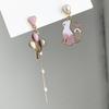 New Fashion Cute Animal Cat Earrings For Women Asymmetric Kitten Pearl Drop Earring Sweet Temperament Party Wedding Jewelry Gift