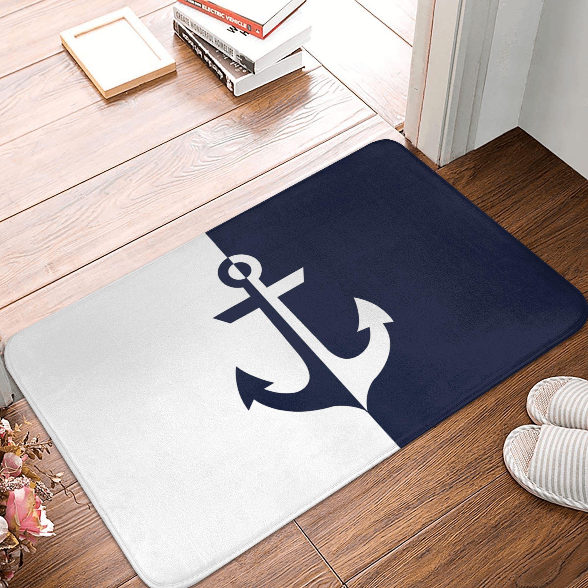 

Nautical Compass Front Door Mat Anti-Slip Outdoor Quick Dry Captain Anchor Boat Doormat Kitchen Balcony Entrance Rug Carpet 80cm x 160cm