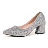 Fashion New 2025 Spring Women Pumps Pointed Toe High-heeled Shoes Sequin Women's Single Thick Heel Party Wedding Dress Shoes Large Size