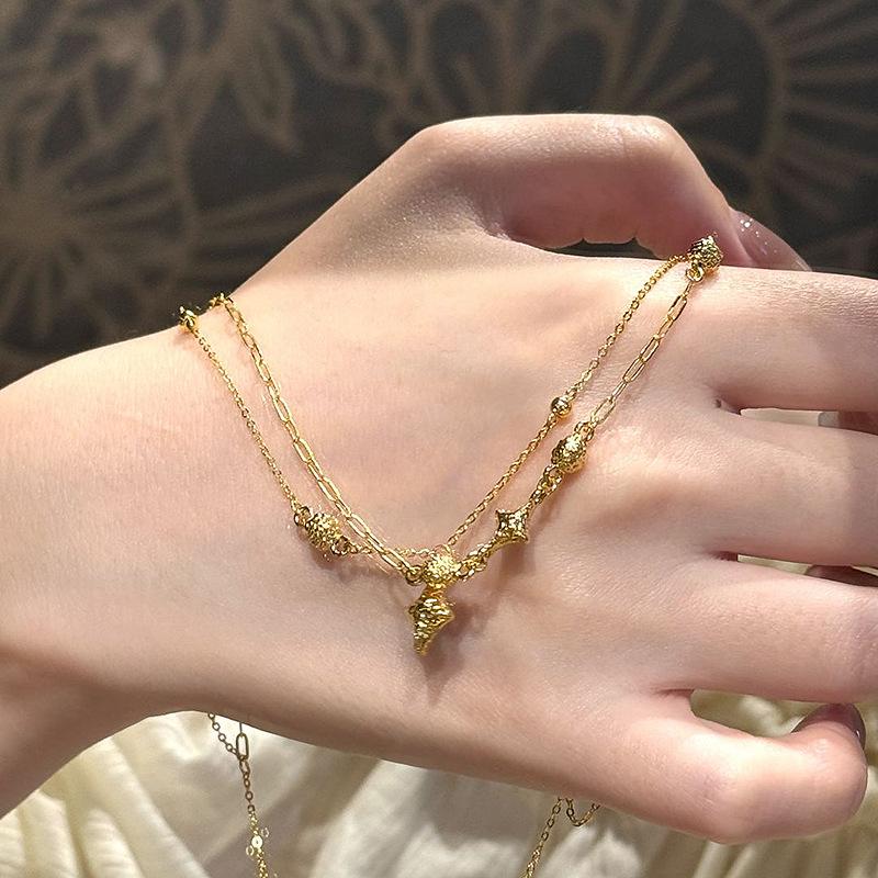 

Shiny hollow out Star double-layer tassel necklace light luxury new in fashion collar chain suitable for daily wear gift 45cm золотий