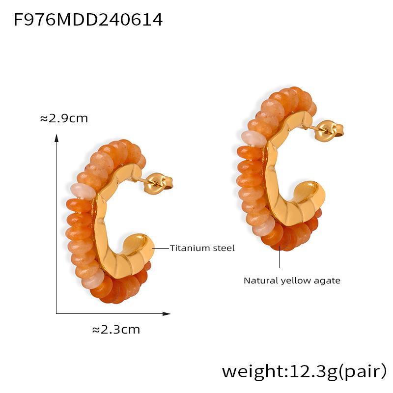 

Elegant Dopamine Fashion Earrings: Colorful Natural Stone & Titanium Steel C-Shaped Design