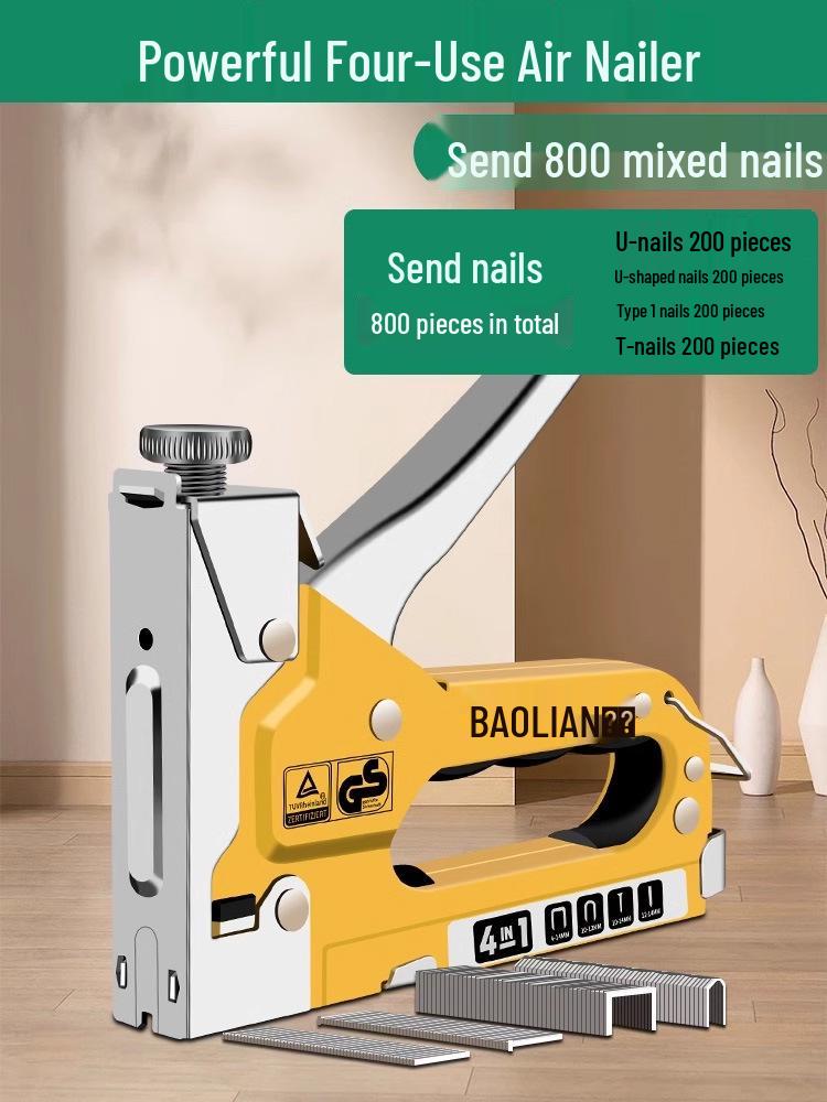 Manual Pneumatic Nail Gun: Brad Nailer, Steel Nailer, U-Shaped & Straight Nails for Wire Trough and Woodworking.