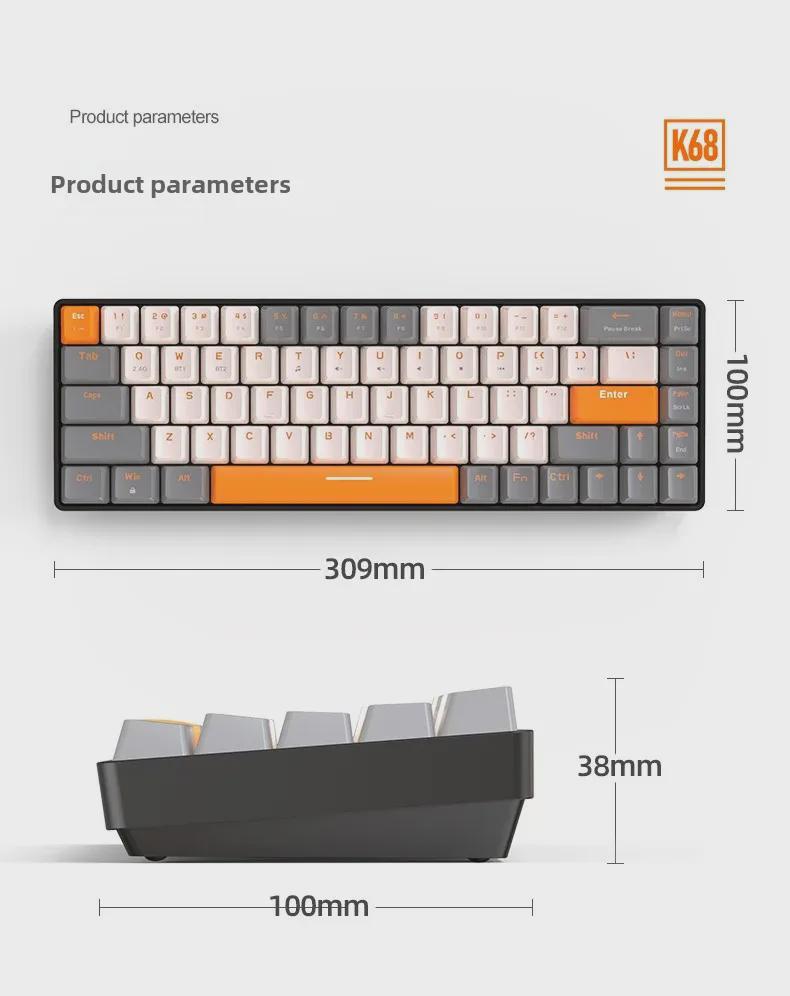 Clavier mécanique sans fil Bluetooth double mode Free Wolf K68, couleur personnalisée, touches de jeu remplaçables à chaud.