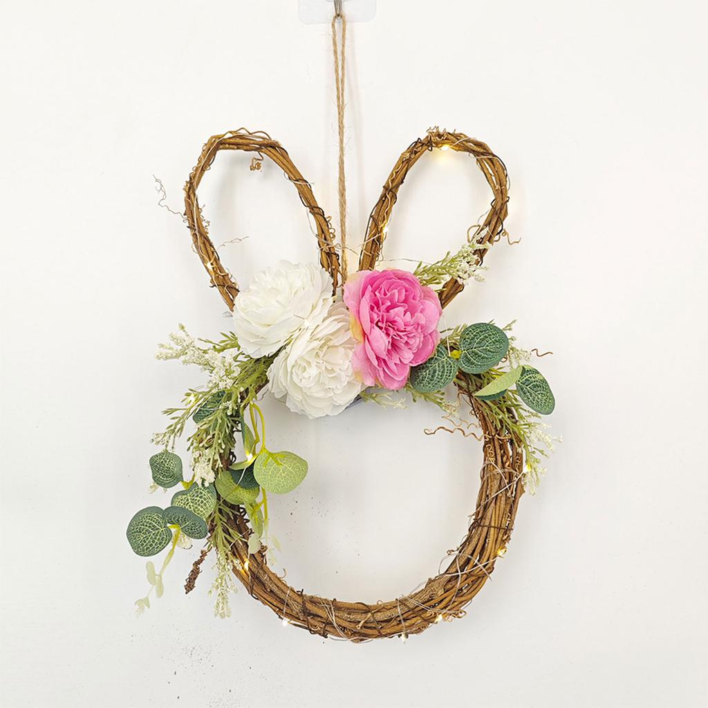 Easter Bunny Vine Hoop Handcrafted Flower Circle Handmade Decoration Spring Door Hangings Rabbit Garlands Accessory