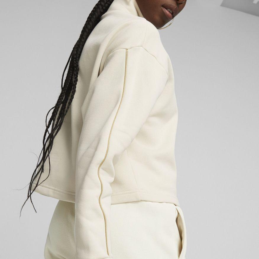 Puma Essentials+ Minimal Gold Half-Zip Mock Neck Fleece Sweatshirt Women Sweatshirt White 680020-87