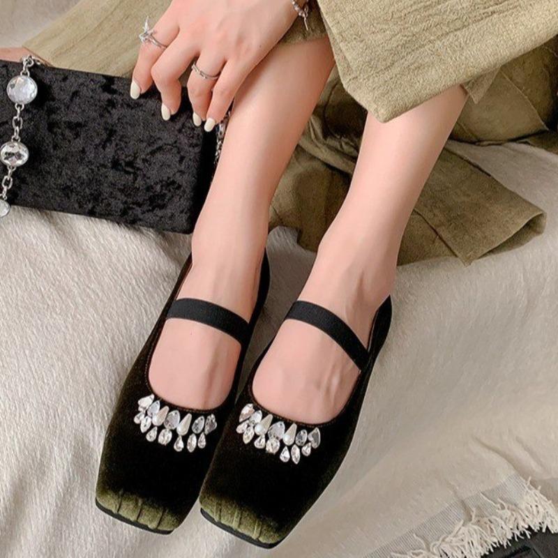 New Chinese Style Velvet Ballet Shoes with Comfortable Quality Sheepskin Padding Fashionable Sexy Elegant Women's Single Shoes