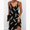 Summer Women's Scarless V-neck Print Double Shoulder Halter Skirt Female Dress