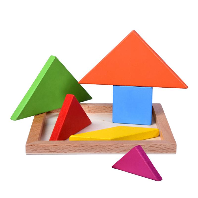 Wooden Tangram Puzzles For Kids With 7 Colored Pieces,Educational Brain Teaser,Learning Toy For Boys And Girls, Fun Party Favor