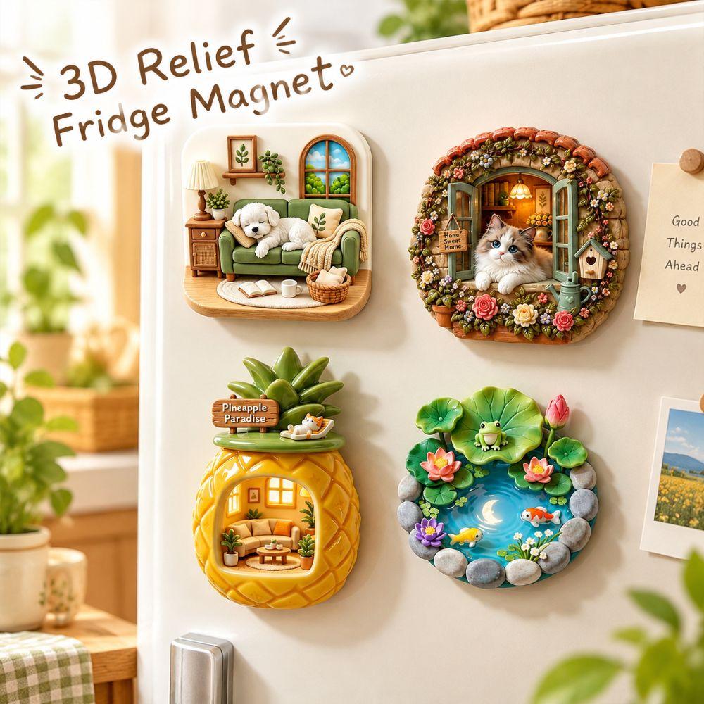 3D Relief Refrigerator Magnet Resin 3D Refrigerator Stickers Kitchen Decor