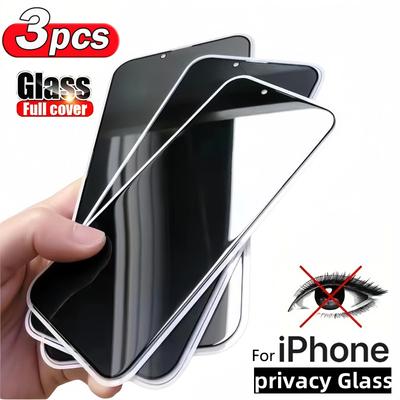 3 Stück Anti-Spion-Hartglas für iPhone 16 15 14 13 12 11 Pro Max Plus Mini XR XS X 7 8 Plus SE2 SE3 SE 2020 2022 Vollständige Abdeckung Sichtschutz