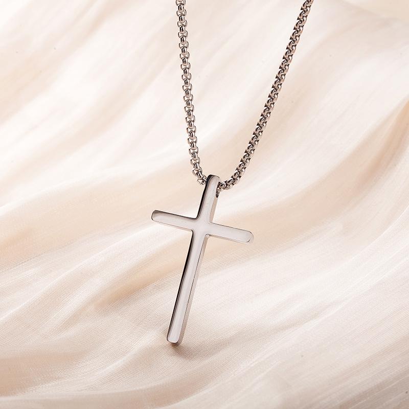 

Versatile Stainless Steel Polished Cross Pendant Necklace – High-End Long Sweater Chain Accessory