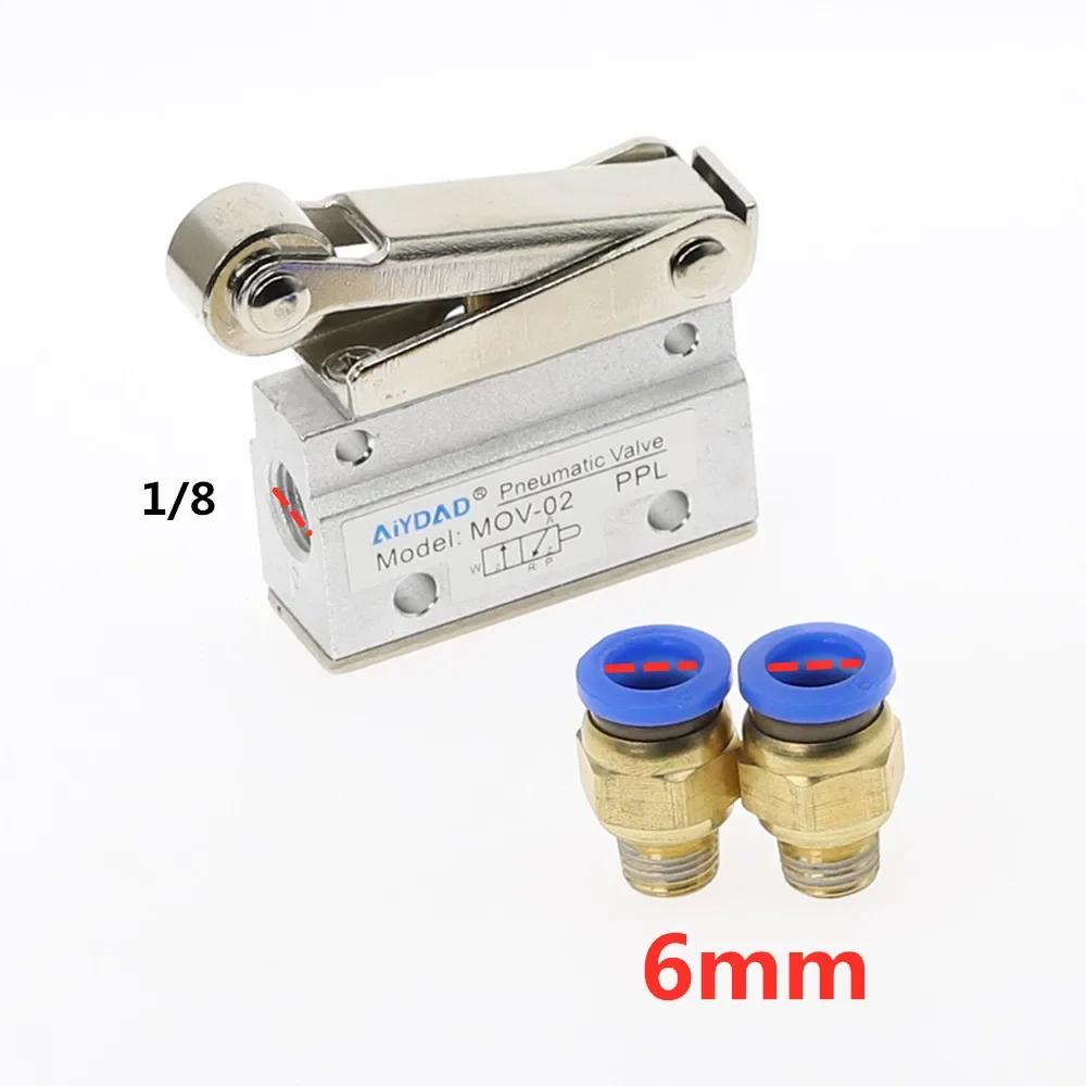 One In And One Out Pneumatic Air Switch MOV-02 Limit Stroke Quick Exhaust Valve Mechanical Valve with Roller Normally Closed