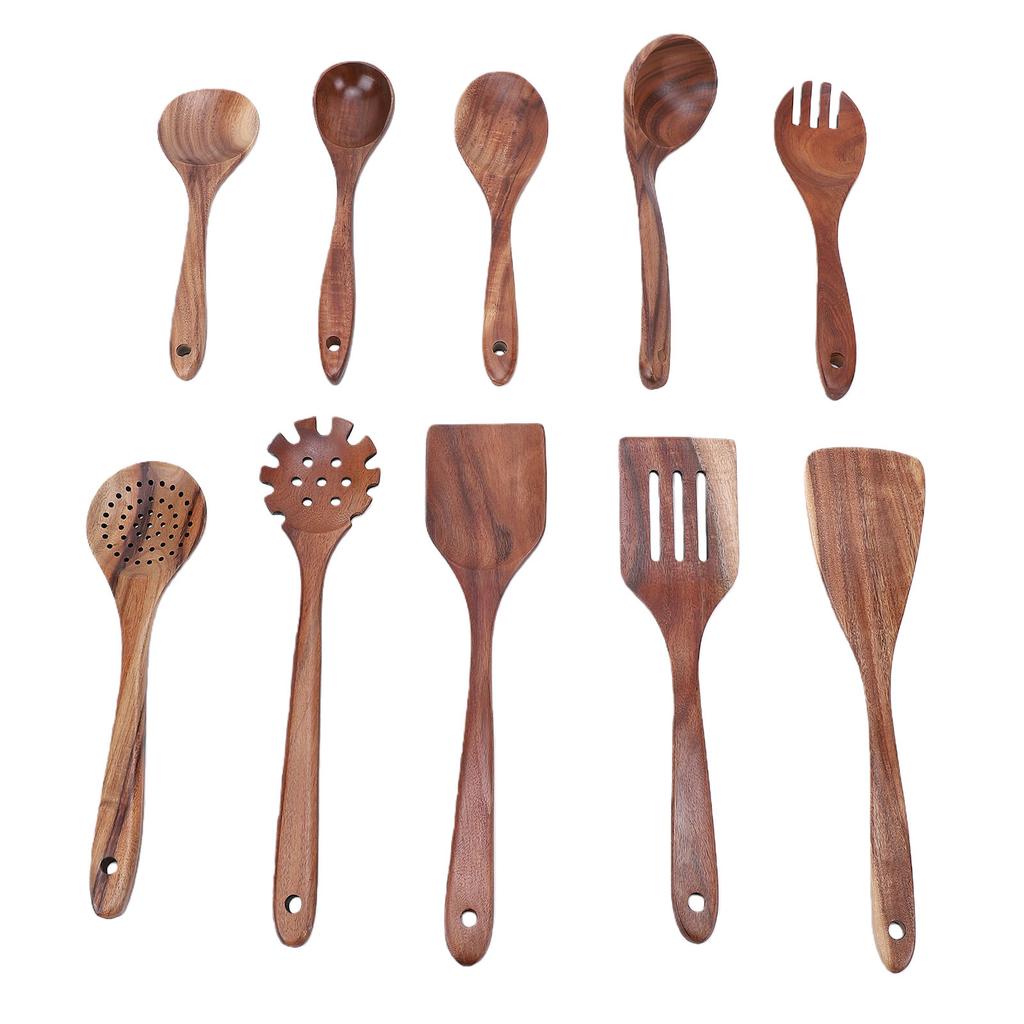 Wooden Spoons for Cooking Teak Wood Kitchen Utensils Set with Spatulas Multi Purpose Easy To Clean