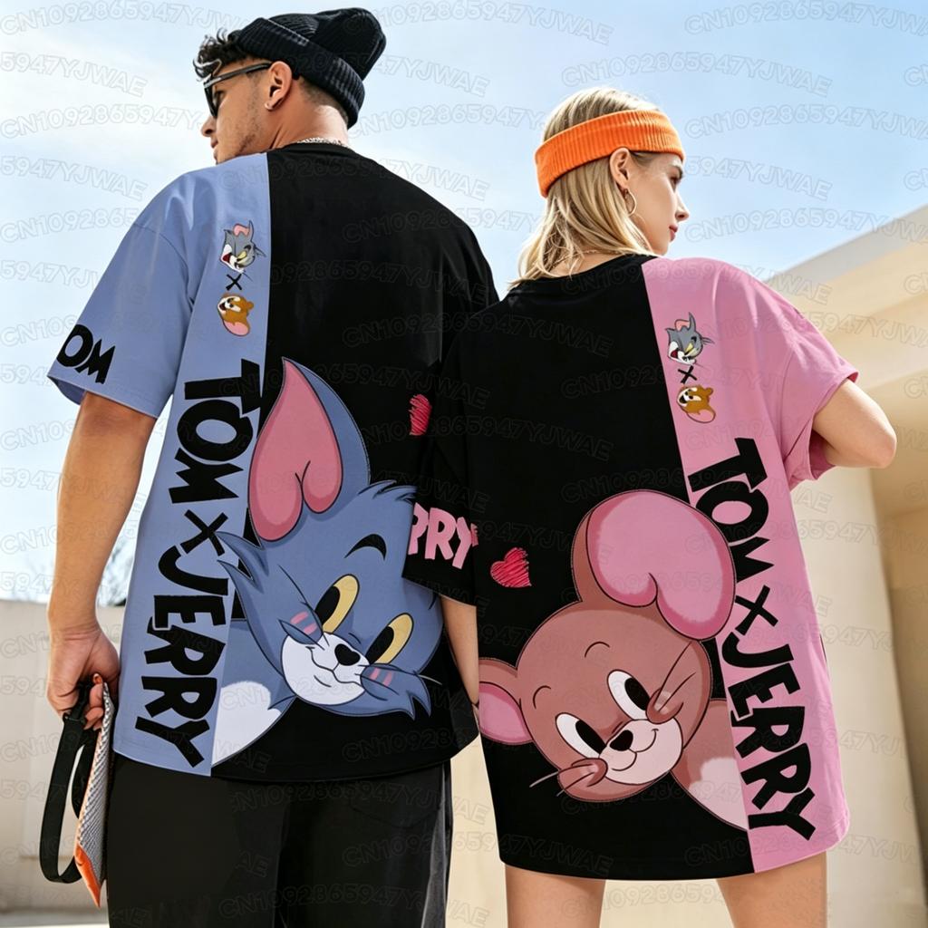 2026 Summer Men's Women's Short Sleeve T-Shirt Tom and Jerry Cartoon Print Quick drying Round Neck Casual T-shirt Top