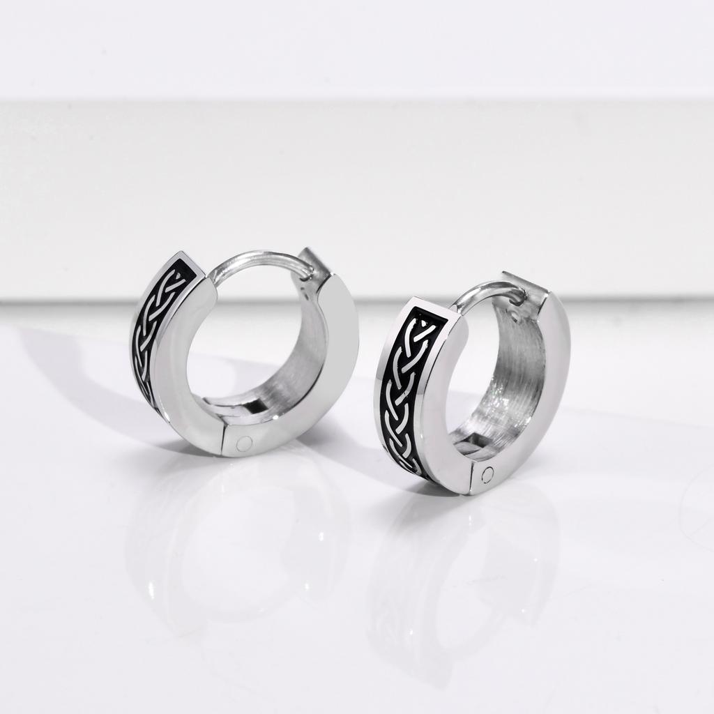 Rock Punk Celtic Knot Earrings for Men, Waterproof Stainless Steel Hoop Huggie Ear Gifts for Him Jewelry, Brincos Masculinos