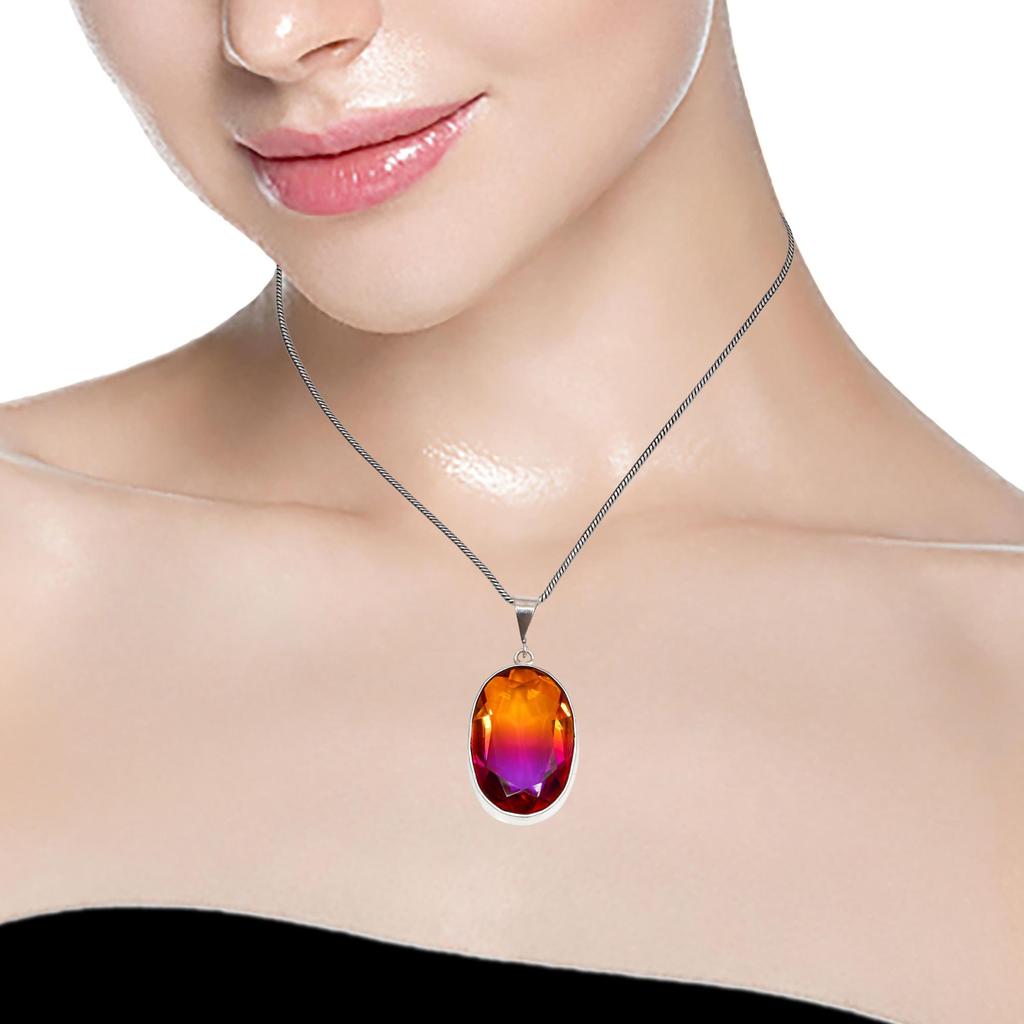 Anhänger Bio Turmalin Quarz Edelstein Valentinstag Silber Schmuck 1,75"
