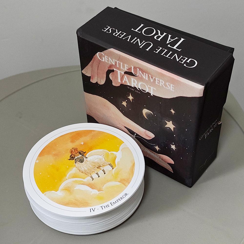 Gentle Universe Tarot Deck 78 Pcs Round Circular Tarot Cards Watercolor Art Witchcraft in Rigid Box, Double-embossed 8.8*8.8cm